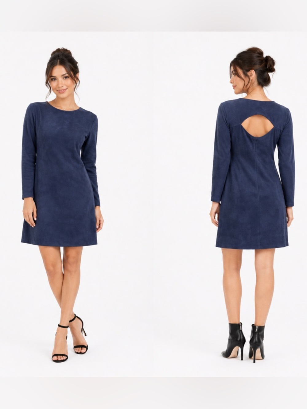 Giorgio Armani Deep Blue Suede Long Sleeve Dress